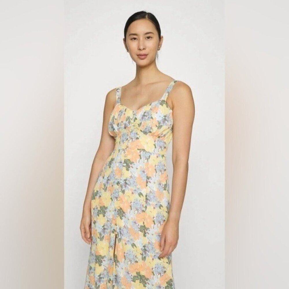 NWOT Abercrombie & Fitch Yellow Floral Slim Midi Dress Adjustable Straps - Picture 2 of 16